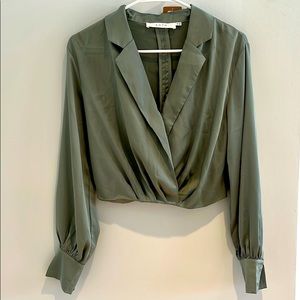 Green (Sage) collared cropped blouse